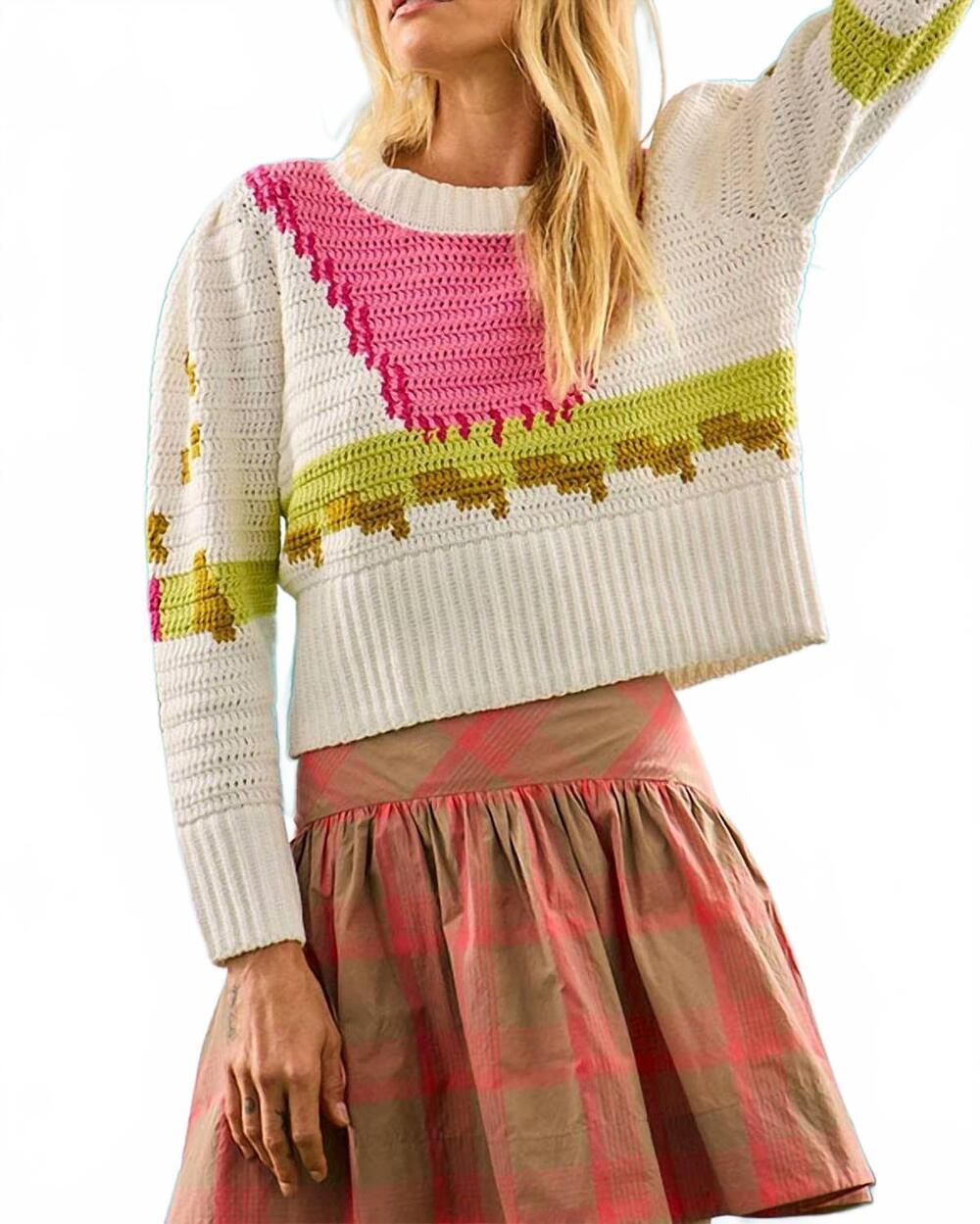 NEW HUNTER BELL sully pullover in white multi